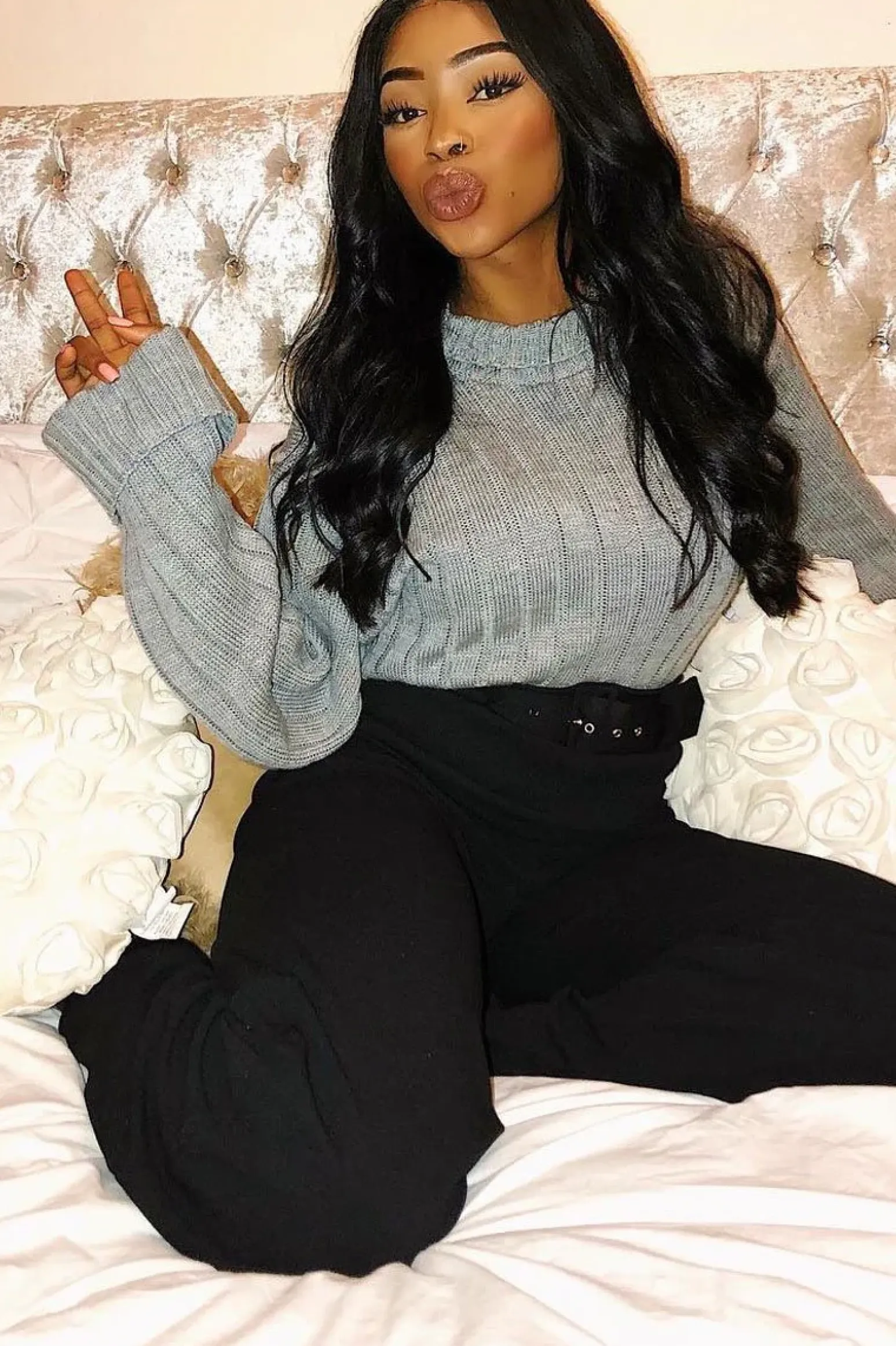 Rebellious Fashion Grey Knit High Neck Jumper - Jaelynn