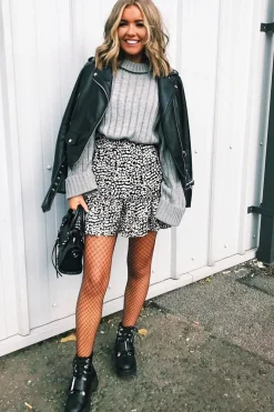 Rebellious Fashion Grey Knit High Neck Jumper - Jaelynn