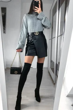 Rebellious Fashion Grey Knit High Neck Jumper - Jaelynn
