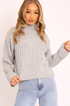 Rebellious Fashion Grey Knit High Neck Jumper - Jaelynn