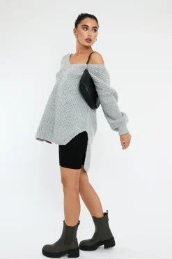 Rebellious Fashion Grey Knit Oversized Jumper - Darci