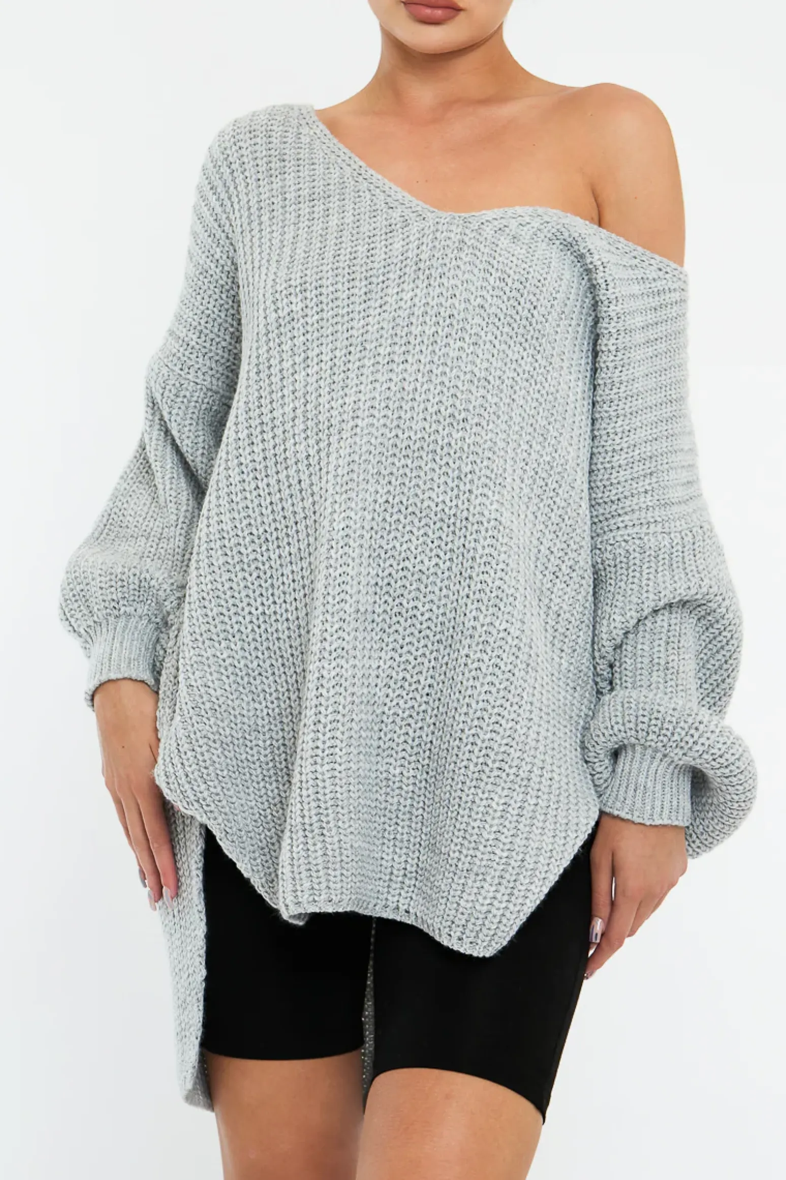 Rebellious Fashion Grey Knit Oversized Jumper - Darci