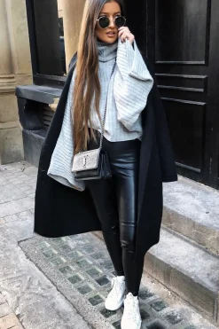 Rebellious Fashion Grey Knit Roll Neck Batwing Jumper - Fallon