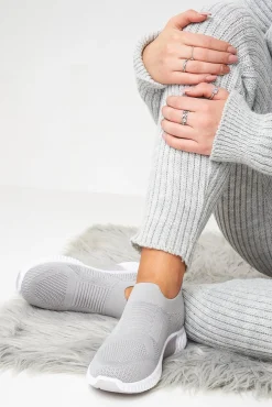 Rebellious Fashion Grey Knit Slip On Chunky Sole Trainers - Fynlee