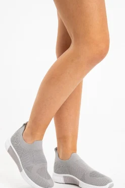 Rebellious Fashion Grey Knit Slip On Chunky Sole Trainers - Fynlee