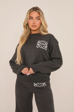 Rebellious Fashion Grey Knit Swirl Detail Oversized Sweatshirt - Pluma
