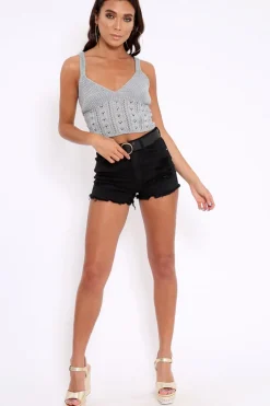 Rebellious Fashion Grey Knitted Cross Back Crop Top - Charis