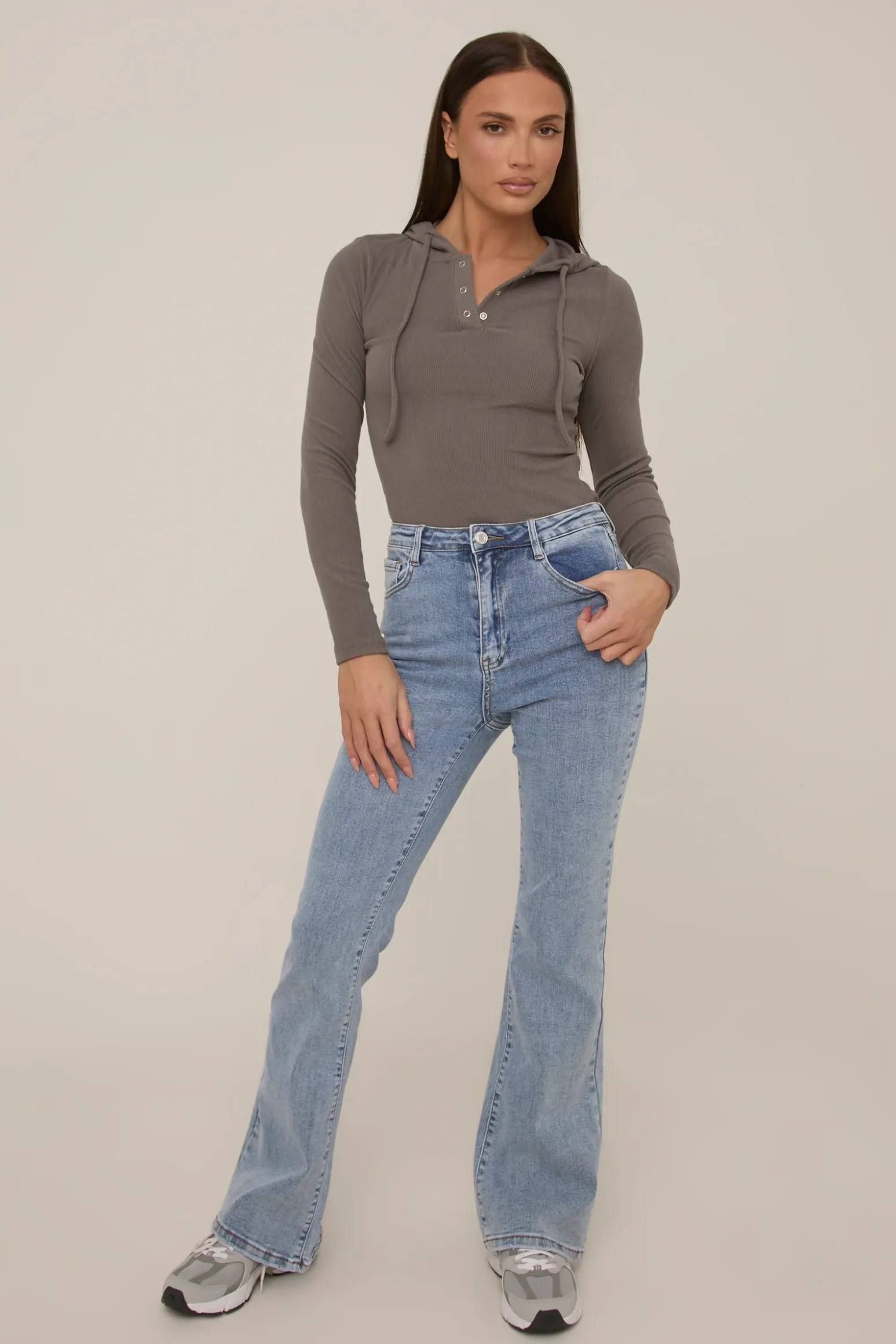 Rebellious Fashion Grey Knitted Hooded Bodysuit - Peony