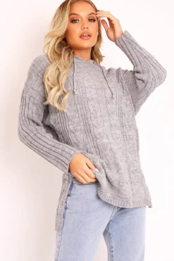 Rebellious Fashion Grey Knitted Hoodie Jumper - Capri