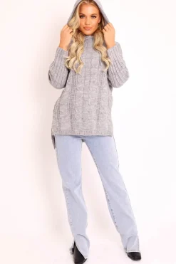 Rebellious Fashion Grey Knitted Hoodie Jumper - Capri