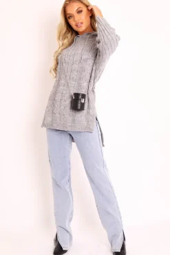 Rebellious Fashion Grey Knitted Hoodie Jumper - Capri