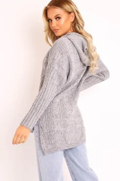 Rebellious Fashion Grey Knitted Hoodie Jumper - Capri