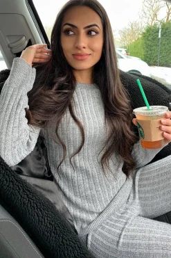 Rebellious Fashion Grey Knitted Loungewear Set - Jordi