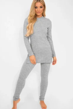 Rebellious Fashion Grey Knitted Loungewear Set - Jordi