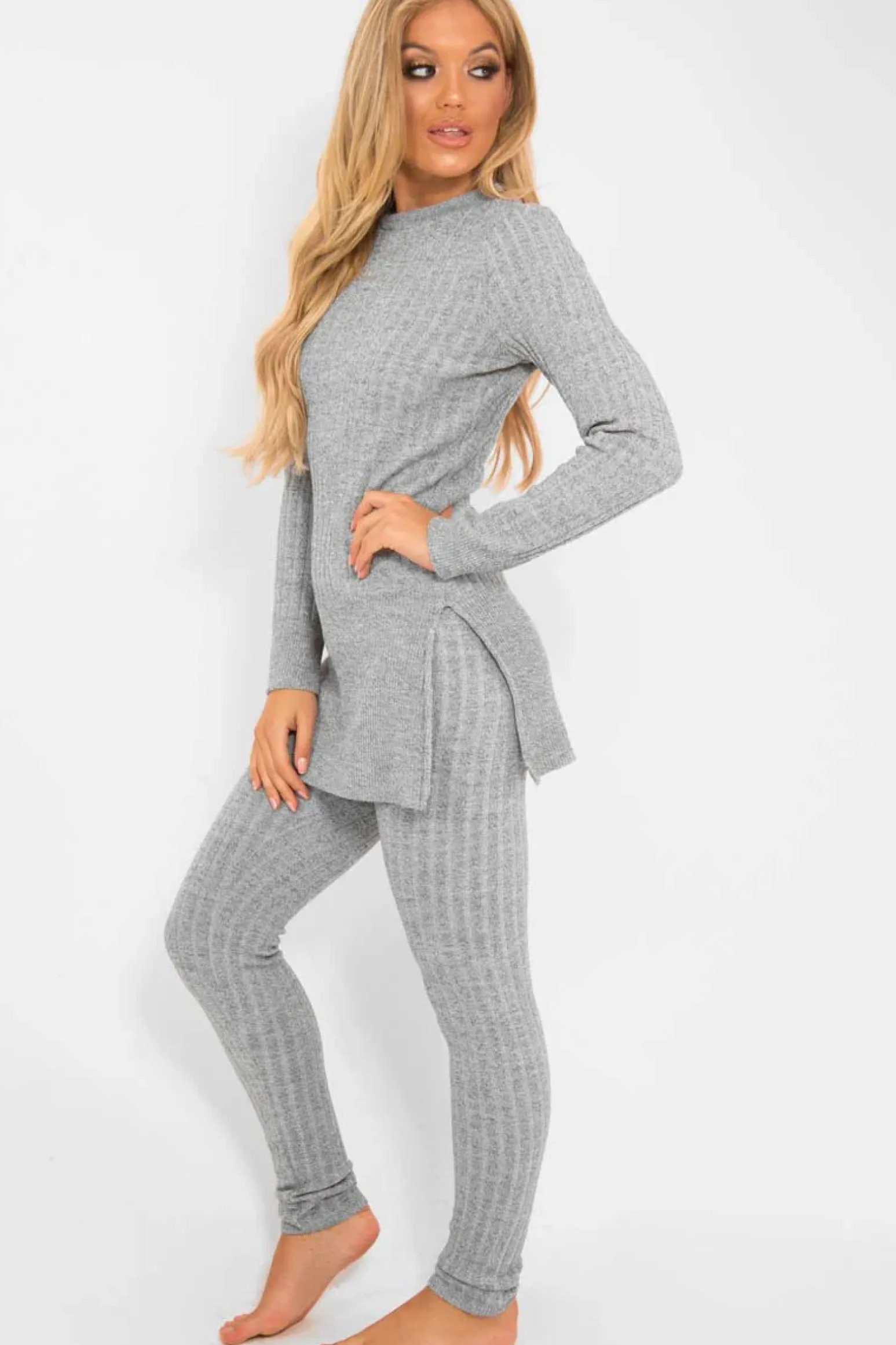 Rebellious Fashion Grey Knitted Loungewear Set - Jordi