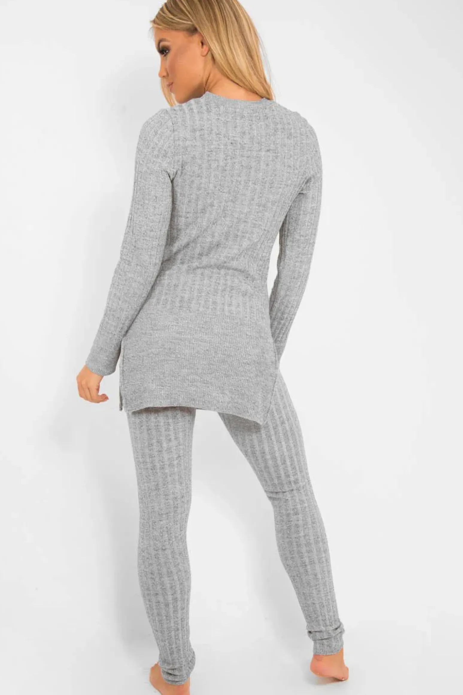 Rebellious Fashion Grey Knitted Loungewear Set - Jordi