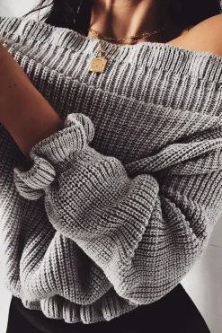 Rebellious Fashion Grey Knitted Ruffle Jumper with Elasticated hems - Eve