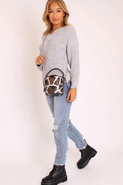 Rebellious Fashion Grey Knitted Scallop Edge Plunge Neckline Jumper - Lylia