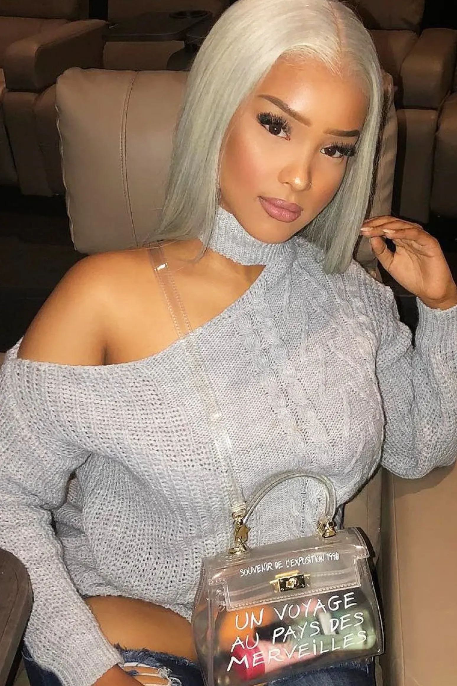 Rebellious Fashion Grey Knitted Slash Neck Off Shoulder Jumper - Hazel