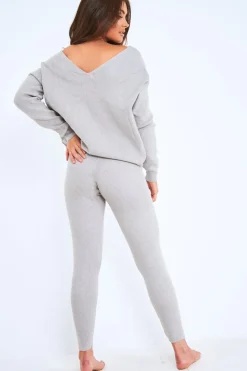 Rebellious Fashion Grey Knot Front Knit Loungewear Set - Lorelei