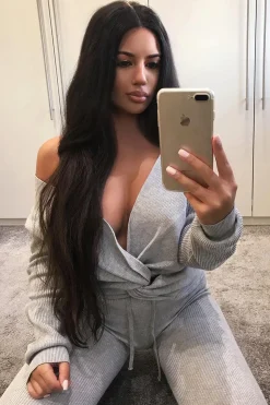 Rebellious Fashion Grey Knot Front Knit Loungewear Set - Lorelei