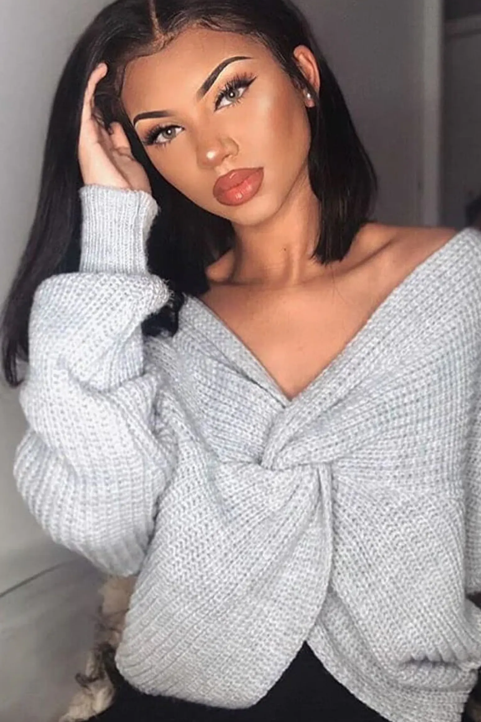 Rebellious Fashion Grey Knot Knit Jumper - Kerri