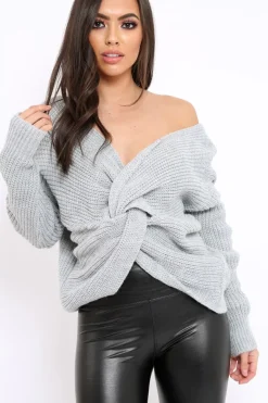 Rebellious Fashion Grey Knot Knit Jumper - Kerri