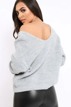 Rebellious Fashion Grey Knot Knit Jumper - Kerri