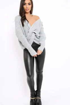 Rebellious Fashion Grey Knot Knit Jumper - Kerri