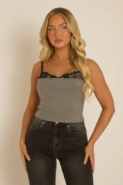 Rebellious Fashion Grey Lace Bust Cami Top - Lilibet