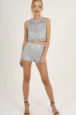 Rebellious Fashion Grey Lace Co-ord - Sandy