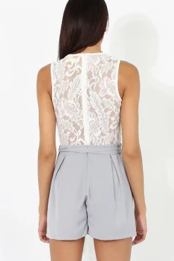 Rebellious Fashion Grey Lace Pleated Cut Out Playsuit - Renata