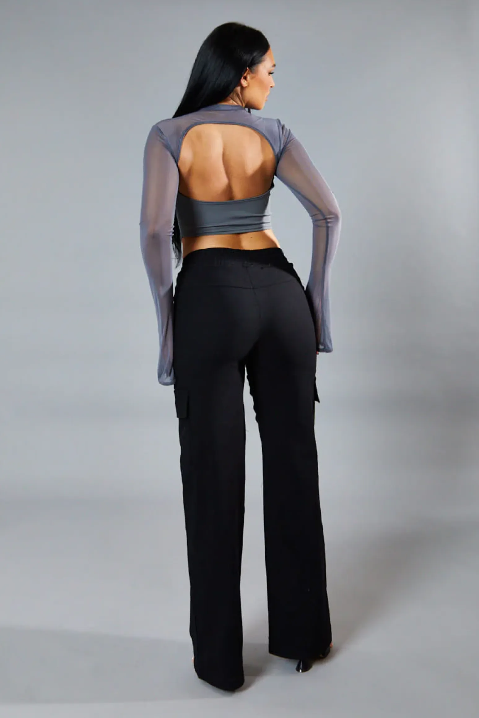 Rebellious Fashion Grey Lace Up Mesh Sleeve Corset Top - Lavya