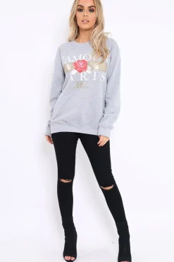 Rebellious Fashion Grey L'amour Paris Slogan Sweatshirt - Lucy