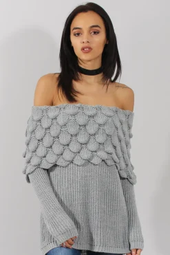 Rebellious Fashion Grey Layer Bardot Jumper- Sammie