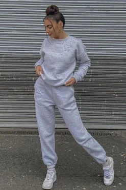 Rebellious Fashion Grey 'Lazy Girls Club' Slogan Joggers - Sahra