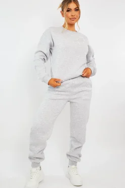 Rebellious Fashion Grey 'Lazy Girls Club' Slogan Joggers - Sahra