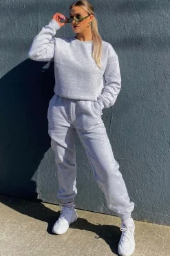 Rebellious Fashion Grey 'Lazy Girls Club' Slogan Joggers - Sahra