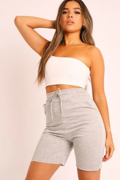 Rebellious Fashion Grey Longline Jogger Shorts - Flonnie
