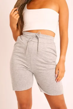 Rebellious Fashion Grey Longline Jogger Shorts - Flonnie