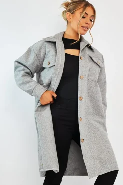 Rebellious Fashion Grey Longline Oversized Shacket - Sasha