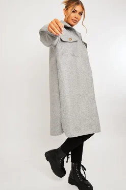 Rebellious Fashion Grey Longline Oversized Shacket - Sasha
