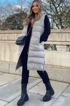Rebellious Fashion Grey Longline Side Zip Gilet - Ilisha