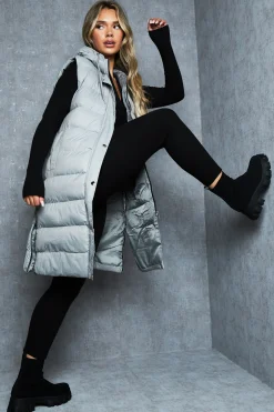 Rebellious Fashion Grey Longline Side Zip Gilet - Ilisha