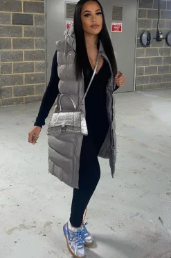 Rebellious Fashion Grey Longline Side Zip Gilet - Ilisha
