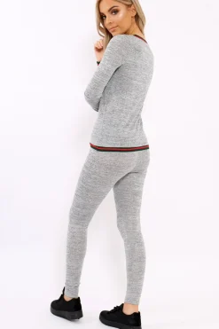 Rebellious Fashion Grey Loungewear Set with Striped Trim - Janey