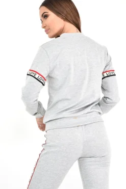 Rebellious Fashion Grey Love Slogan Tape Loungewear Set - Kaisy