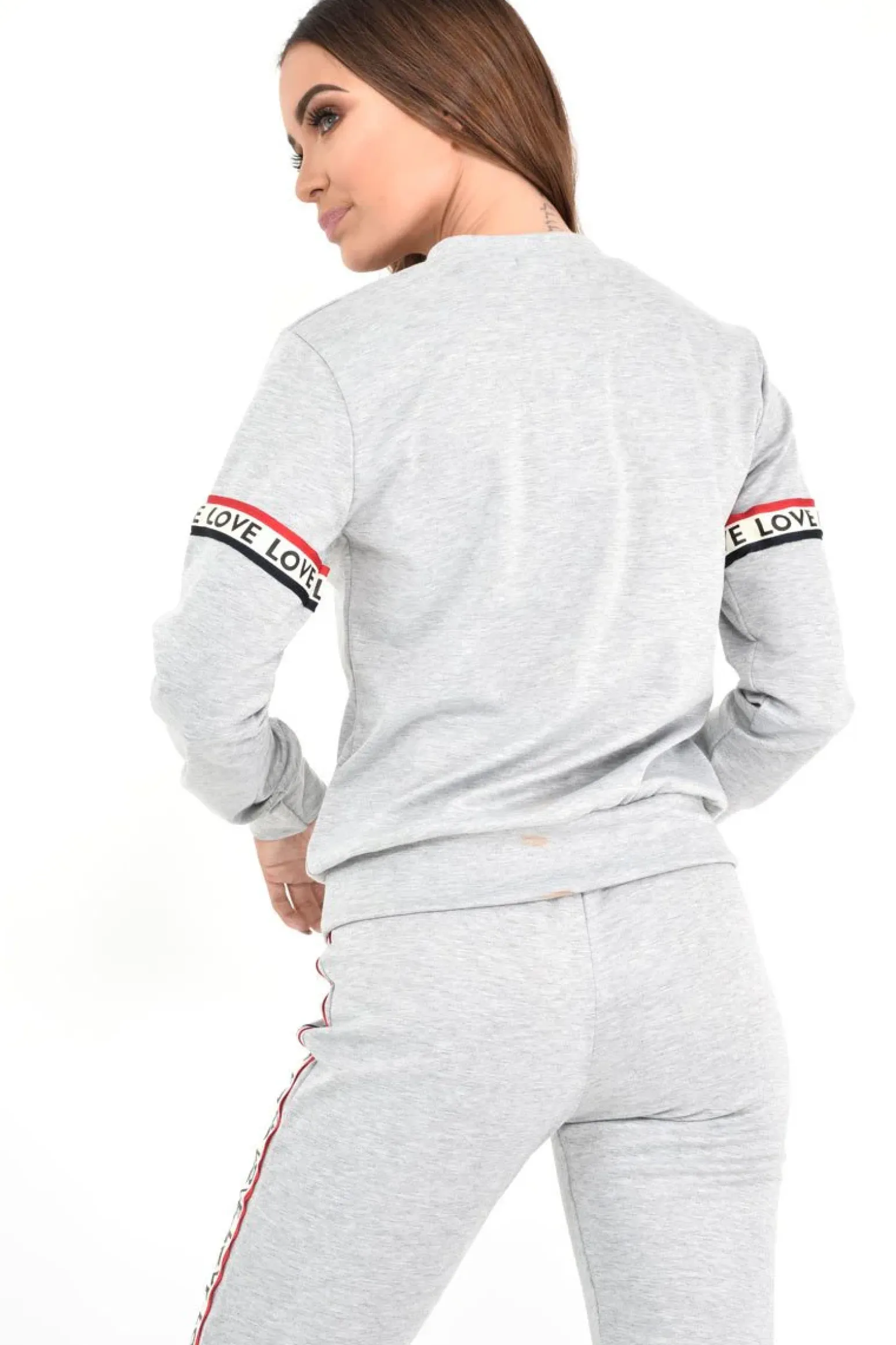 Rebellious Fashion Grey Love Slogan Tape Loungewear Set - Kaisy