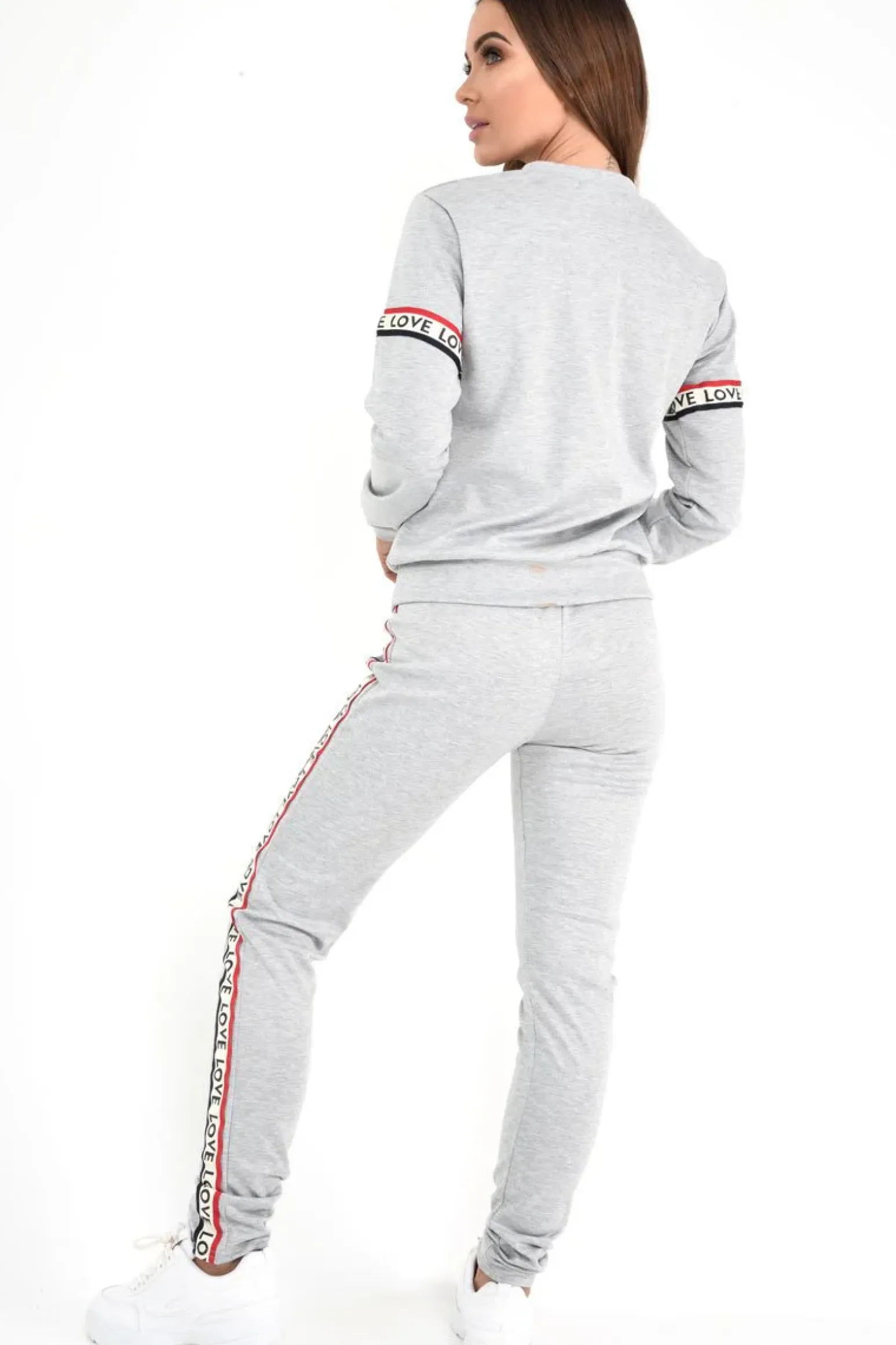 Rebellious Fashion Grey Love Slogan Tape Loungewear Set - Kaisy
