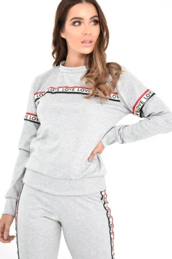 Rebellious Fashion Grey Love Slogan Tape Loungewear Set - Kaisy